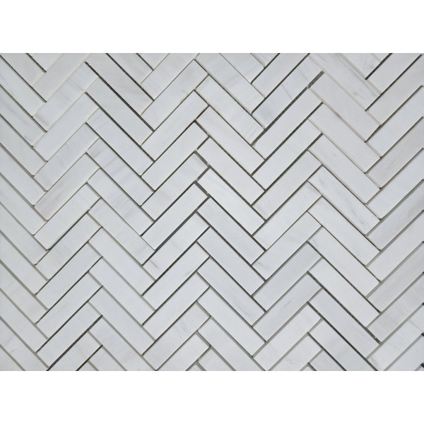 SB TILE AND STONE Bianco Herringbone 1"x4" Dolomite Herringbone Mosaic Floor Use Tile Wayfair
